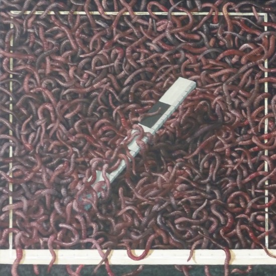 Map with Worms and Ruler. Oil on Canvas. 45x45cm. 2012