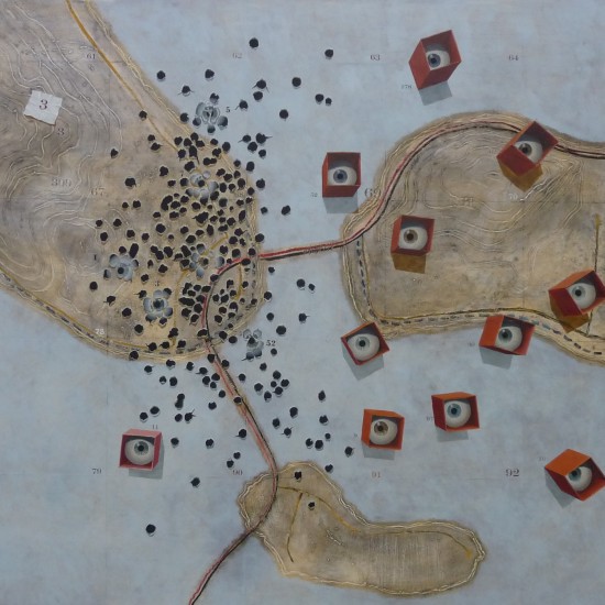 Nameless Map I. 2010. Shellac, charcoal and oil on canvas. 90 x 105 cm.