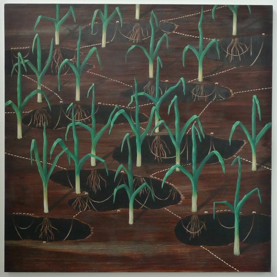 Silk Road With Leeks. 2010. Oil on canvas. 120 x 120 cm.