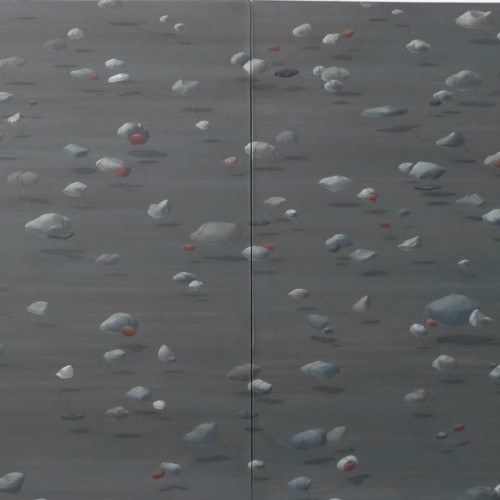 Stones Tied and Floating. Oil on Paper on Canvas. 180x120cm. 2012.