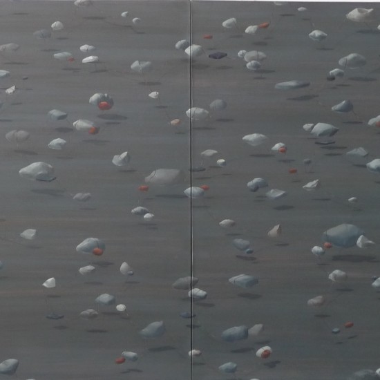 Stones Tied and Floating. Oil on Paper on Canvas. 180x120cm. 2012.